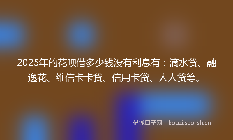 2025年的花呗借多少钱没有利息有：滴水贷、融逸花、维信卡卡贷、信用卡贷、人人贷等。