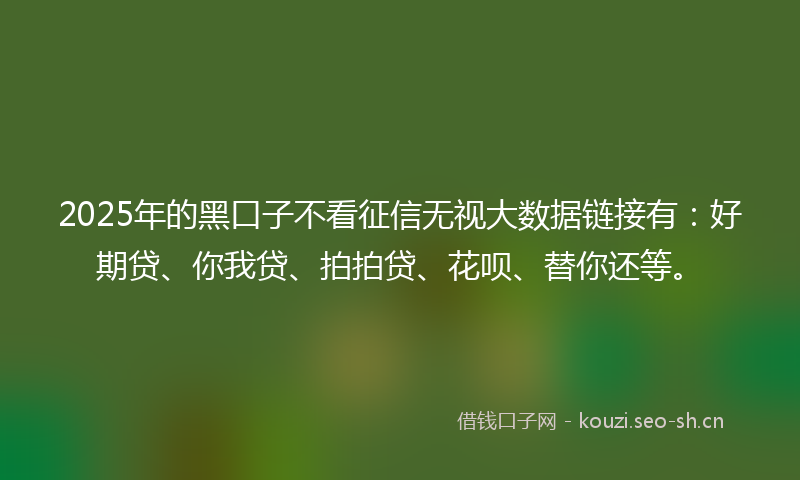 2025年的黑口子不看征信无视大数据链接有：好期贷、你我贷、拍拍贷、花呗、替你还等。