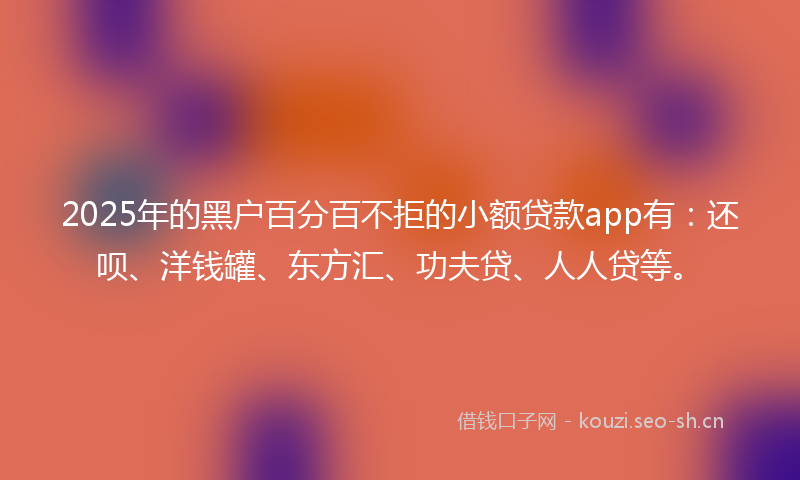 2025年的黑户百分百不拒的小额贷款app有：还呗、洋钱罐、东方汇、功夫贷、人人贷等。