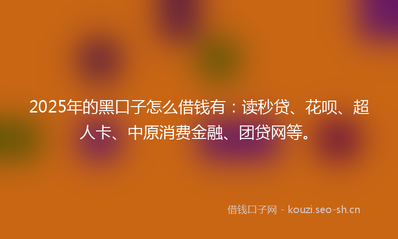 2025年的黑口子怎么借钱有：读秒贷、花呗、超人卡、中原消费金融、团贷网等。