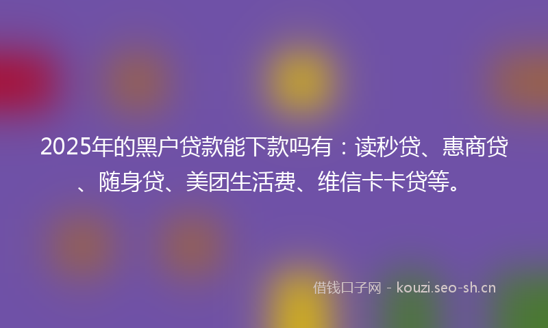2025年的黑户贷款能下款吗有：读秒贷、惠商贷、随身贷、美团生活费、维信卡卡贷等。