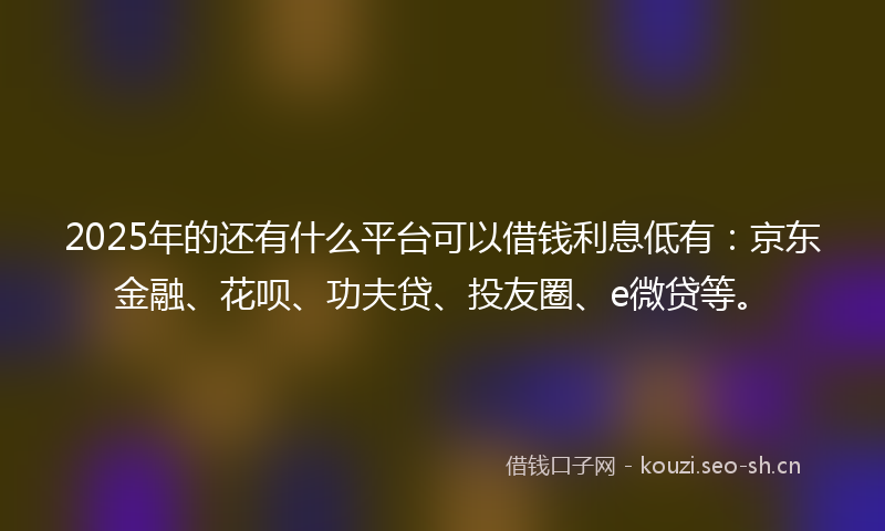 2025年的还有什么平台可以借钱利息低有：京东金融、花呗、功夫贷、投友圈、e微贷等。