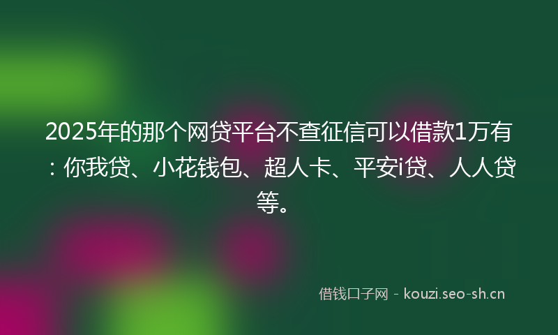 2025年的那个网贷平台不查征信可以借款1万有：你我贷、小花钱包、超人卡、平安i贷、人人贷等。