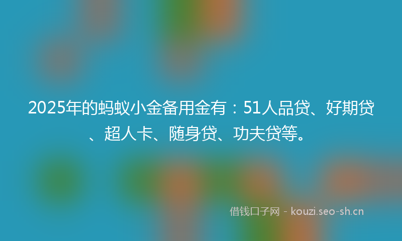 2025年的蚂蚁小金备用金有：51人品贷、好期贷、超人卡、随身贷、功夫贷等。