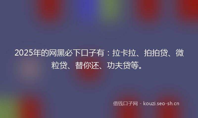 2025年的网黑必下口子有：拉卡拉、拍拍贷、微粒贷、替你还、功夫贷等。
