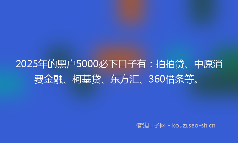 2025年的黑户5000必下口子有：拍拍贷、中原消费金融、柯基贷、东方汇、360借条等。