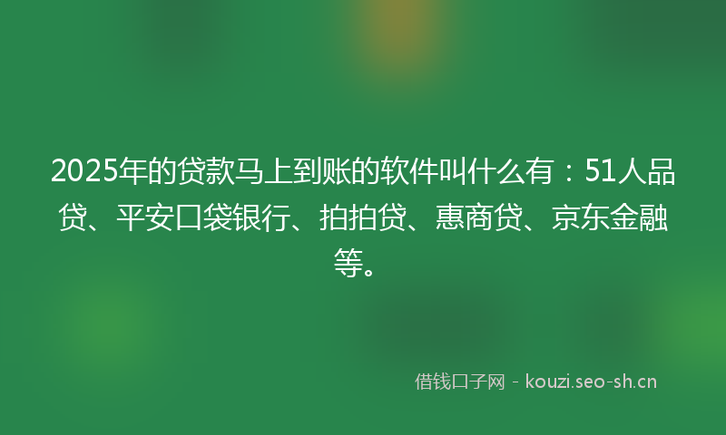 2025年的贷款马上到账的软件叫什么有：51人品贷、平安口袋银行、拍拍贷、惠商贷、京东金融等。