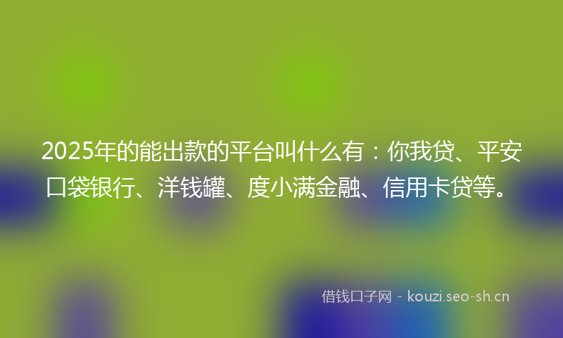 2025年的能出款的平台叫什么有：你我贷、平安口袋银行、洋钱罐、度小满金融、信用卡贷等。