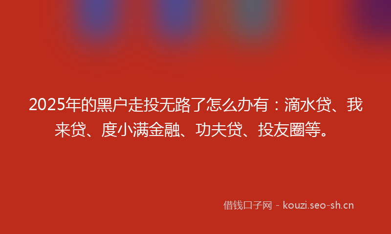 2025年的黑户走投无路了怎么办有：滴水贷、我来贷、度小满金融、功夫贷、投友圈等。