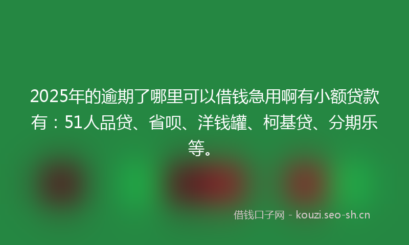 2025年的逾期了哪里可以借钱急用啊有小额贷款有：51人品贷、省呗、洋钱罐、柯基贷、分期乐等。