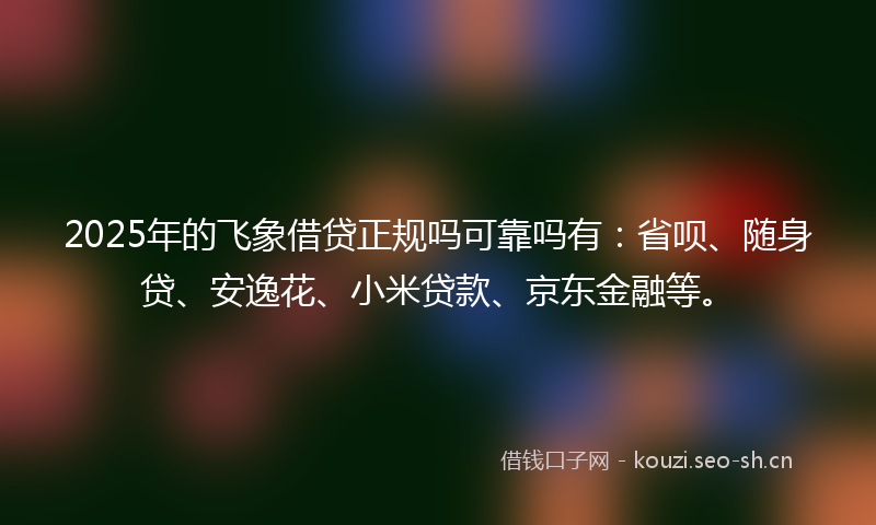 2025年的飞象借贷正规吗可靠吗有：省呗、随身贷、安逸花、小米贷款、京东金融等。