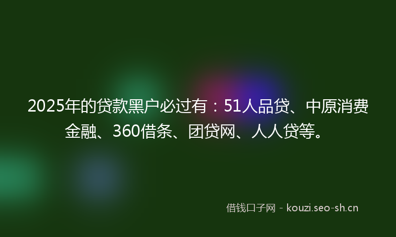 2025年的贷款黑户必过有：51人品贷、中原消费金融、360借条、团贷网、人人贷等。