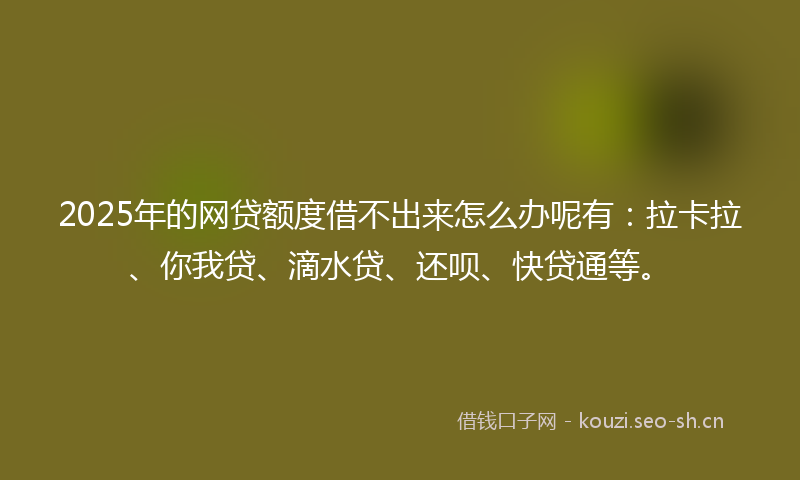 2025年的网贷额度借不出来怎么办呢有：拉卡拉、你我贷、滴水贷、还呗、快贷通等。