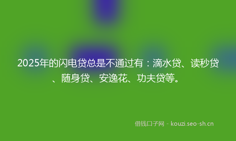 2025年的闪电贷总是不通过有：滴水贷、读秒贷、随身贷、安逸花、功夫贷等。