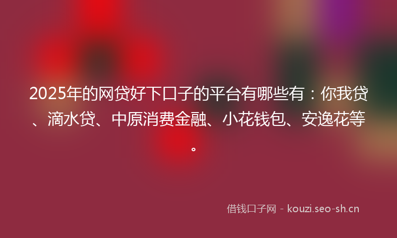 2025年的网贷好下口子的平台有哪些有：你我贷、滴水贷、中原消费金融、小花钱包、安逸花等。