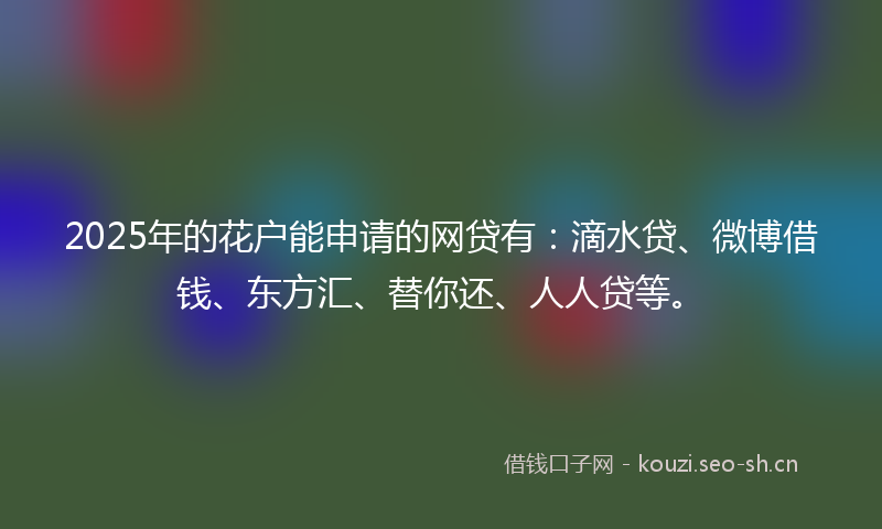 2025年的花户能申请的网贷有：滴水贷、微博借钱、东方汇、替你还、人人贷等。