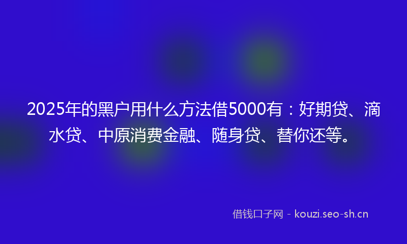 2025年的黑户用什么方法借5000有：好期贷、滴水贷、中原消费金融、随身贷、替你还等。