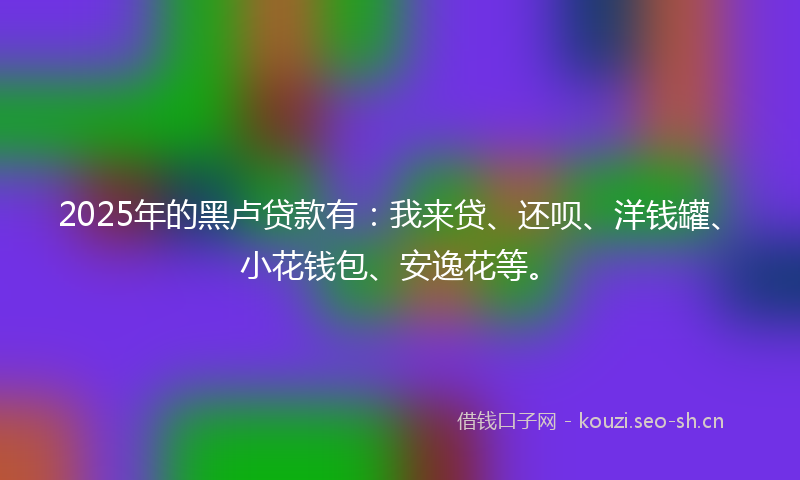 2025年的黑卢贷款有：我来贷、还呗、洋钱罐、小花钱包、安逸花等。