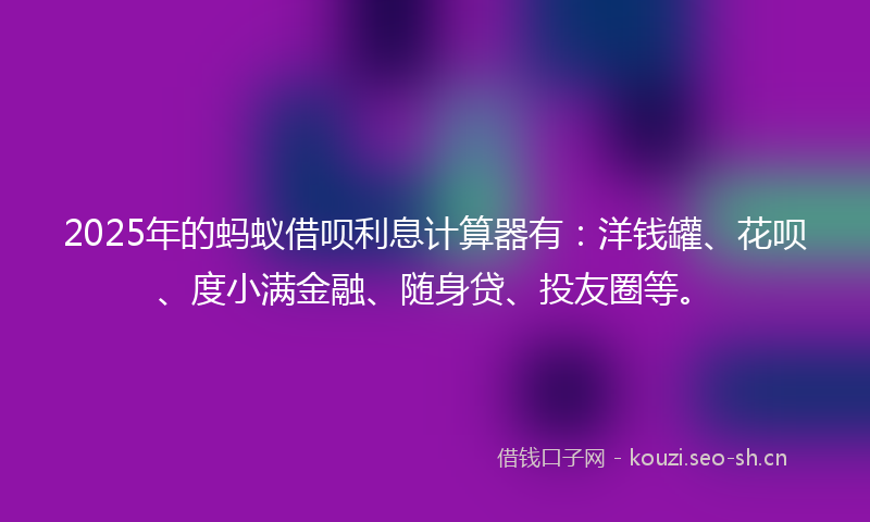 2025年的蚂蚁借呗利息计算器有：洋钱罐、花呗、度小满金融、随身贷、投友圈等。