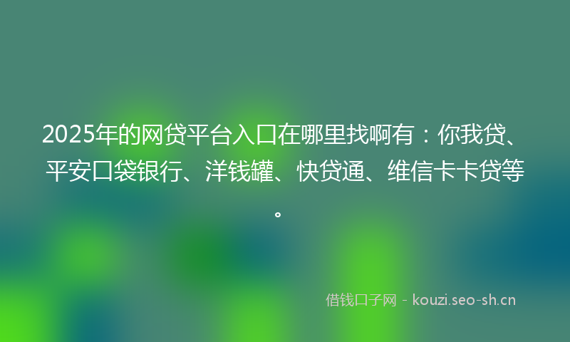 2025年的网贷平台入口在哪里找啊有：你我贷、平安口袋银行、洋钱罐、快贷通、维信卡卡贷等。