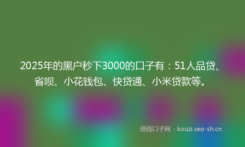 2025年的黑户秒下3000的口子有：51人品贷、省呗、小花钱包、快贷通、小米贷款等。