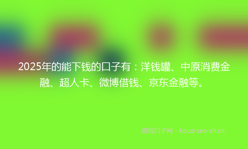 2025年的能下钱的口子有：洋钱罐、中原消费金融、超人卡、微博借钱、京东金融等。
