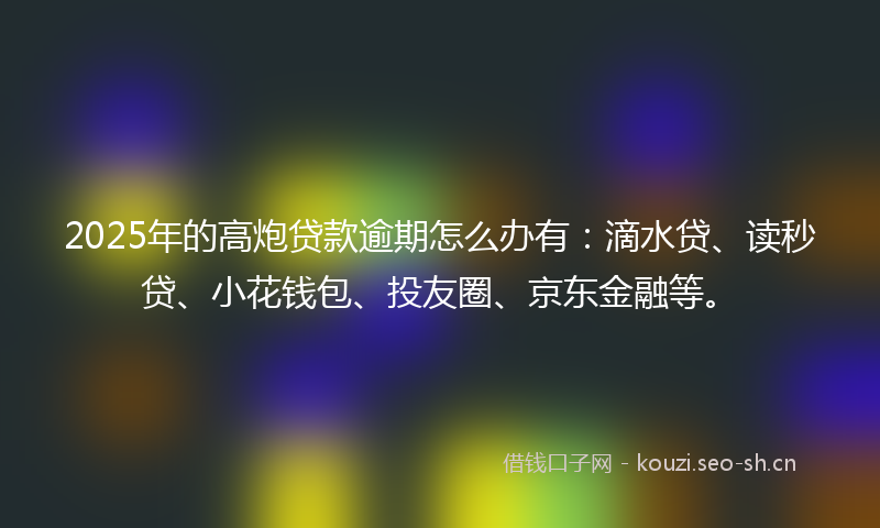 2025年的高炮贷款逾期怎么办有：滴水贷、读秒贷、小花钱包、投友圈、京东金融等。