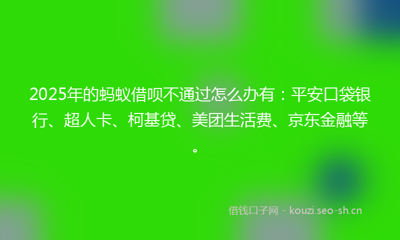 2025年的蚂蚁借呗不通过怎么办有：平安口袋银行、超人卡、柯基贷、美团生活费、京东金融等。