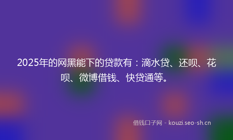 2025年的网黑能下的贷款有：滴水贷、还呗、花呗、微博借钱、快贷通等。