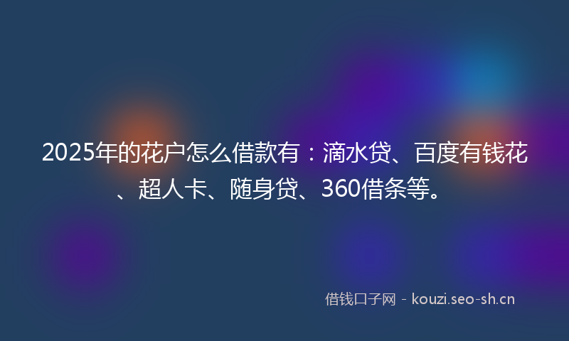 2025年的花户怎么借款有：滴水贷、百度有钱花、超人卡、随身贷、360借条等。