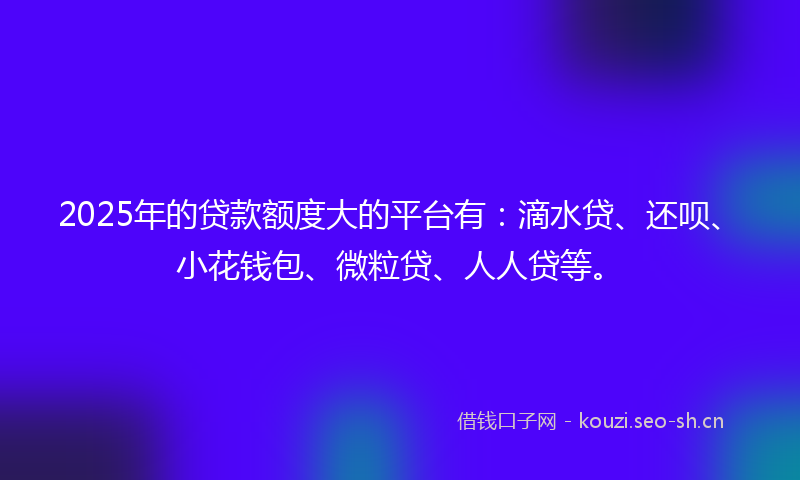 2025年的贷款额度大的平台有：滴水贷、还呗、小花钱包、微粒贷、人人贷等。