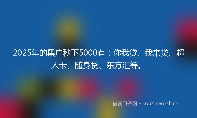 2025年的黑户秒下5000有：你我贷、我来贷、超人卡、随身贷、东方汇等。