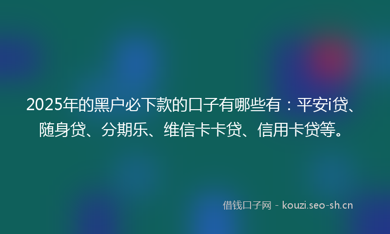 2025年的黑户必下款的口子有哪些有：平安i贷、随身贷、分期乐、维信卡卡贷、信用卡贷等。