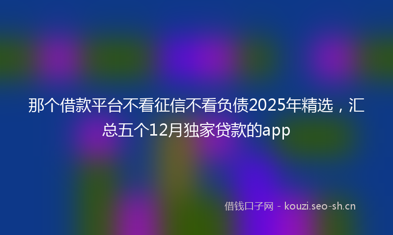 那个借款平台不看征信不看负债2025年精选，汇总五个12月独家贷款的app