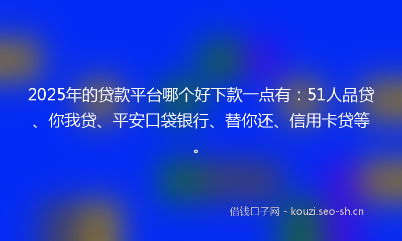 2025年的贷款平台哪个好下款一点有：51人品贷、你我贷、平安口袋银行、替你还、信用卡贷等。