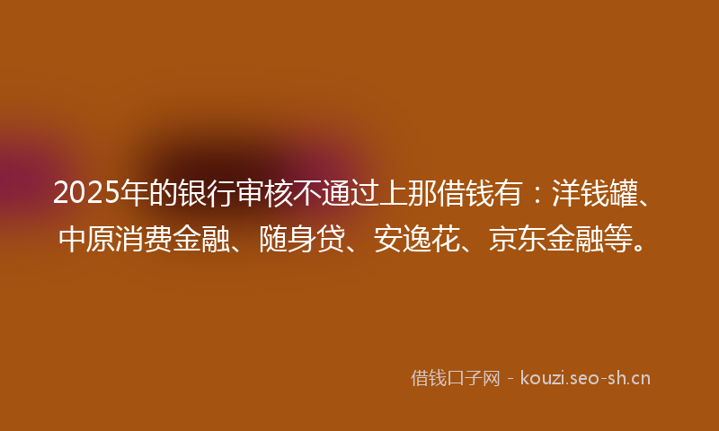 2025年的银行审核不通过上那借钱有：洋钱罐、中原消费金融、随身贷、安逸花、京东金融等。