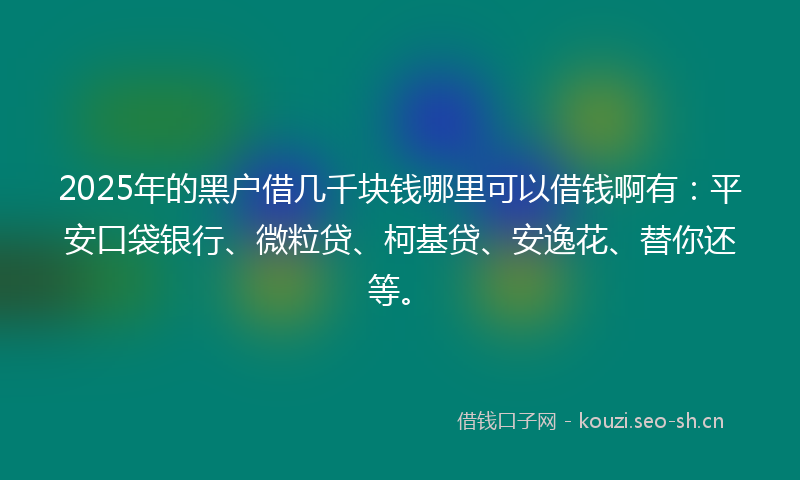 2025年的黑户借几千块钱哪里可以借钱啊有：平安口袋银行、微粒贷、柯基贷、安逸花、替你还等。