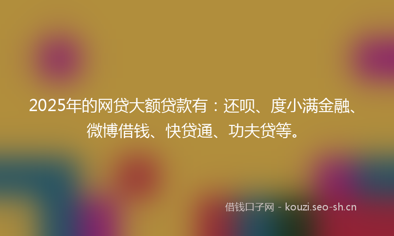 2025年的网贷大额贷款有：还呗、度小满金融、微博借钱、快贷通、功夫贷等。