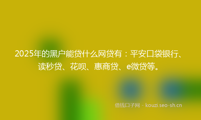 2025年的黑户能贷什么网贷有：平安口袋银行、读秒贷、花呗、惠商贷、e微贷等。
