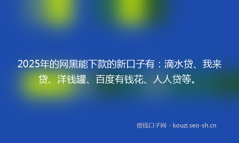 2025年的网黑能下款的新口子有：滴水贷、我来贷、洋钱罐、百度有钱花、人人贷等。