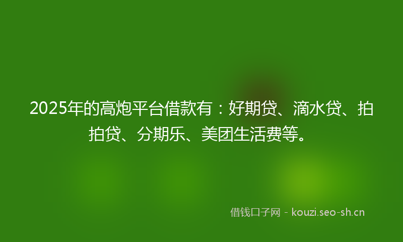 2025年的高炮平台借款有：好期贷、滴水贷、拍拍贷、分期乐、美团生活费等。