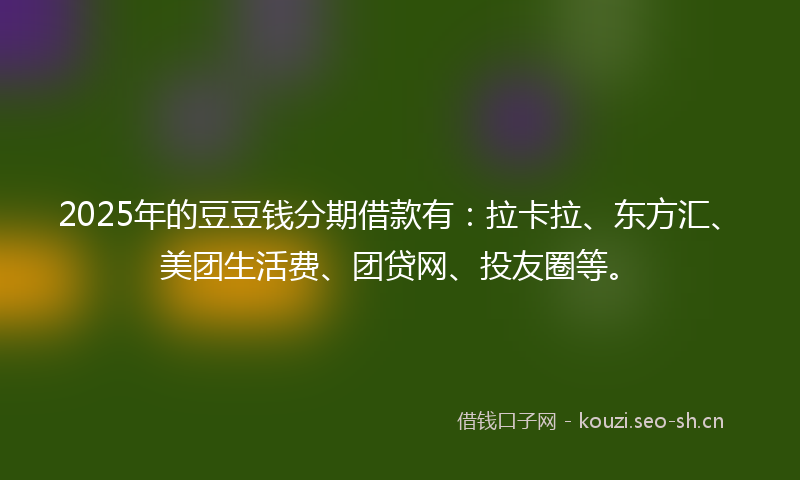 2025年的豆豆钱分期借款有：拉卡拉、东方汇、美团生活费、团贷网、投友圈等。