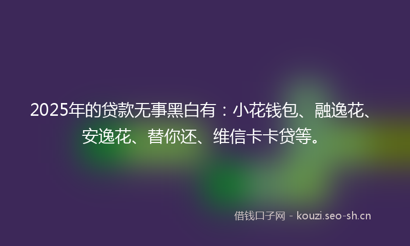 2025年的贷款无事黑白有：小花钱包、融逸花、安逸花、替你还、维信卡卡贷等。
