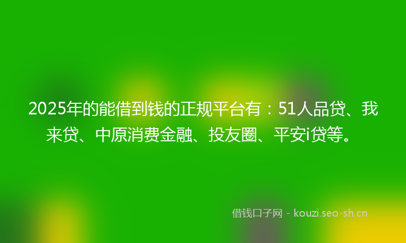 2025年的能借到钱的正规平台有：51人品贷、我来贷、中原消费金融、投友圈、平安i贷等。