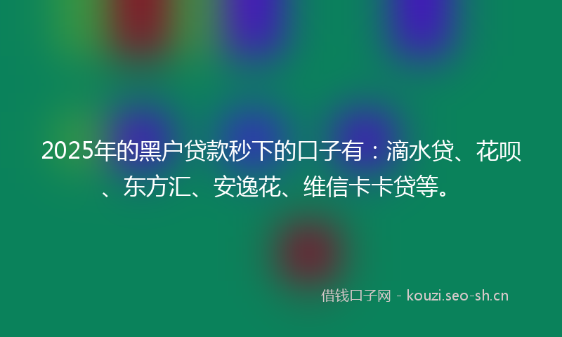 2025年的黑户贷款秒下的口子有：滴水贷、花呗、东方汇、安逸花、维信卡卡贷等。
