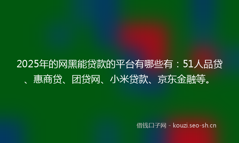 2025年的网黑能贷款的平台有哪些有：51人品贷、惠商贷、团贷网、小米贷款、京东金融等。