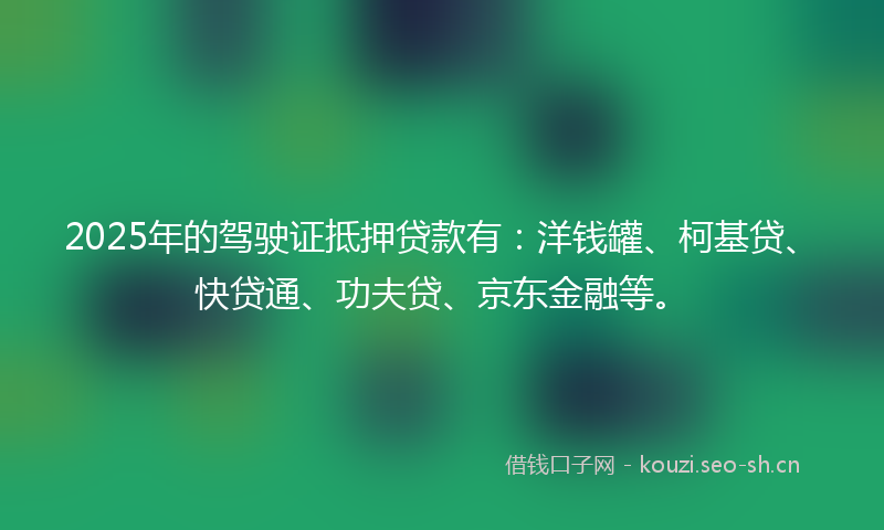2025年的驾驶证抵押贷款有：洋钱罐、柯基贷、快贷通、功夫贷、京东金融等。