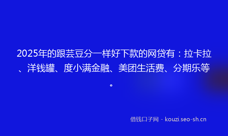 2025年的跟芸豆分一样好下款的网贷有：拉卡拉、洋钱罐、度小满金融、美团生活费、分期乐等。