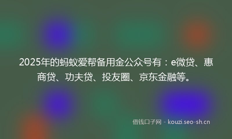 2025年的蚂蚁爱帮备用金公众号有：e微贷、惠商贷、功夫贷、投友圈、京东金融等。