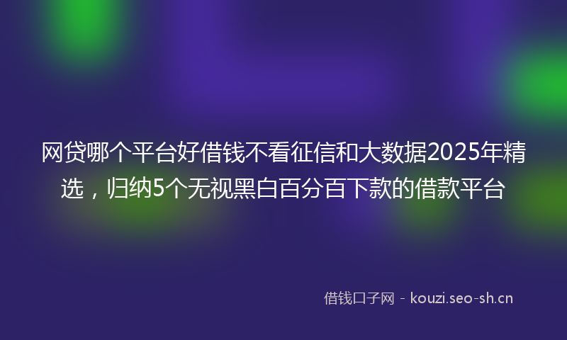网贷哪个平台好借钱不看征信和大数据2025年精选，归纳5个无视黑白百分百下款的借款平台